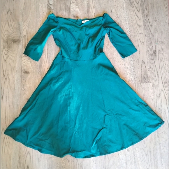 Grace Karin Dresses & Skirts - Grace Karin Off Shoulder Fit & Flare Teal Green Midi Dress – Women’s M